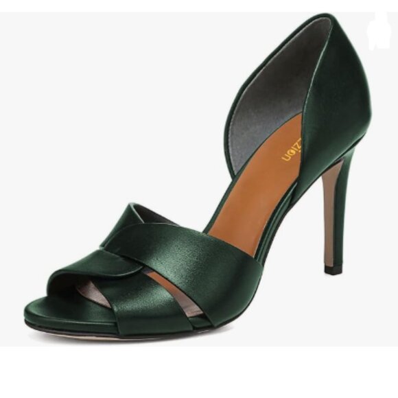 Pazzion Shoes - Pazzion Green Sexy Open Toe Slip On Stiletto Heeled Two Pieces Sandals